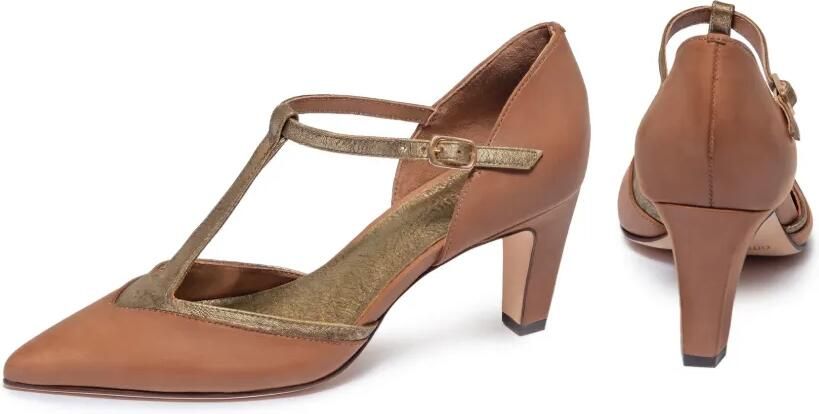 Bernardo Gianna pumps met puntige neus en T-bandje Bruin - Foto 3