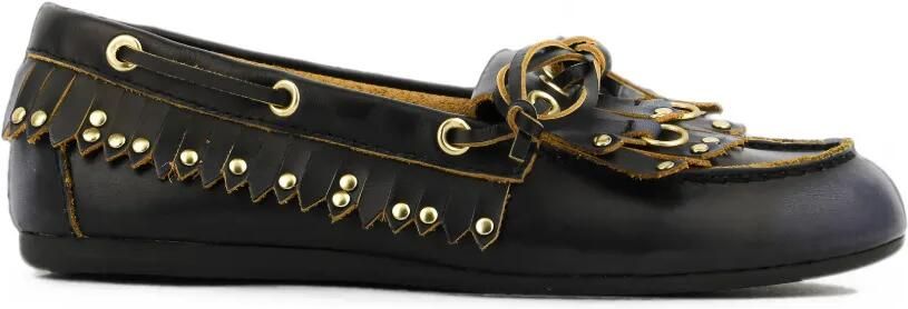 Bibi Lou Aurelie leren loafers met franje Zwart