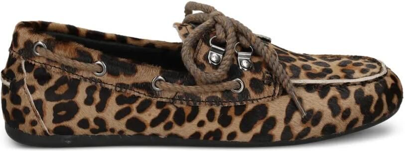 Bibi Lou Loafers met veters en luipaard-print Bruin