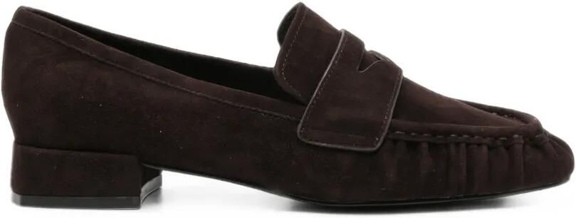 Bibi Lou Lyra suède loafers met ruches Bruin