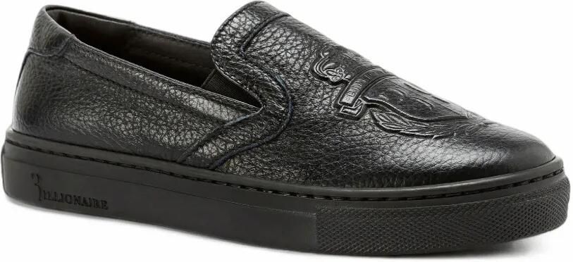 Billionaire Claude crest-embossed leather slip on sneakers Zwart