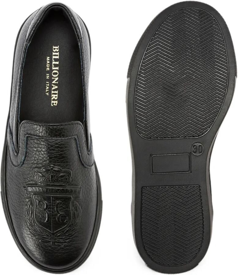 Billionaire Claude crest-embossed leather slip on sneakers Zwart - Foto 3