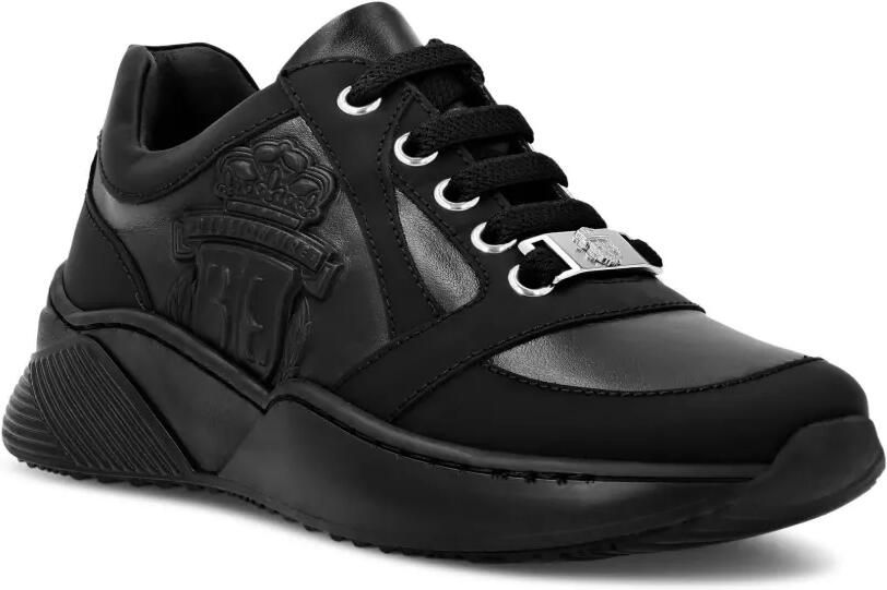 Billionaire Kids Giglio leren sneakers met logo-reliëf Zwart