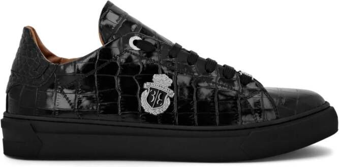 Billionaire Leren sneakers met logoplakkaat en krokodillenprint Zwart