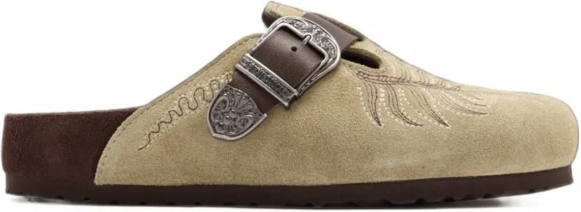 BIRKENSTOCK 1774 x ETRO Boston embroidered buckle-fastening mules Beige
