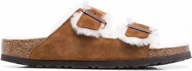 Birkenstock Arizona sandalen met bontvoering Beige