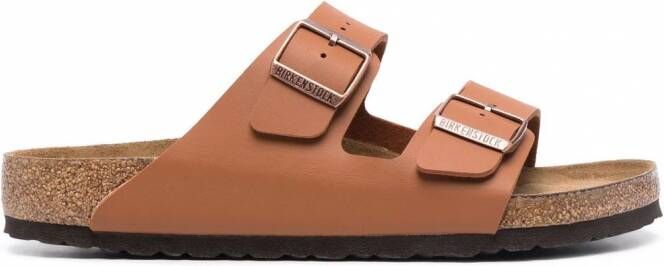 Birkenstock Arizona sandalen met dubbele bandjes leer Stof rubber 39 Bruin