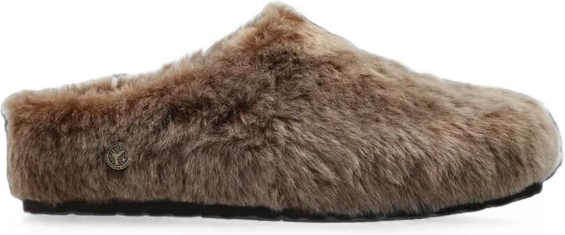 Birkenstock Amsterdam Wrapped lammy muiltjes Bruin