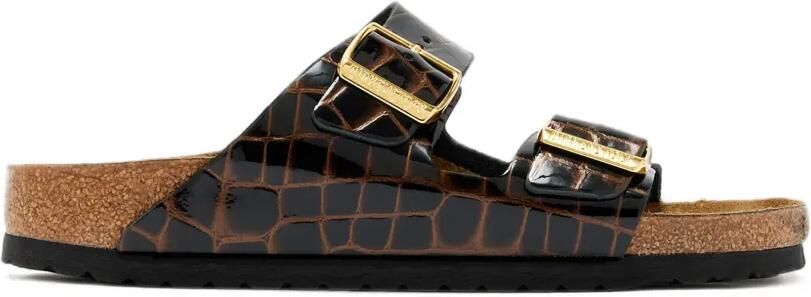 Birkenstock Arizona leren sandalen met krokodillen-reliëf Zwart