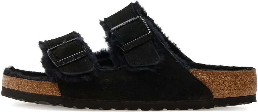 Birkenstock Arizona lammy sandalen met gesp Zwart