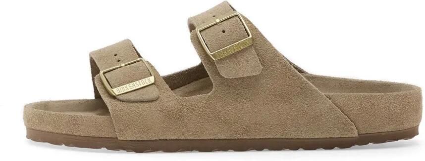 Birkenstock Arizona suède sandalen met gesp Beige