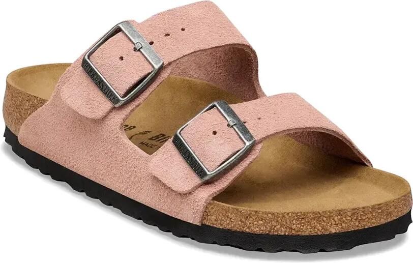Birkenstock Arizona suède sandalen met gesp Roze