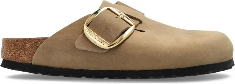 Birkenstock Boston Big Buckle suède muiltjes Bruin