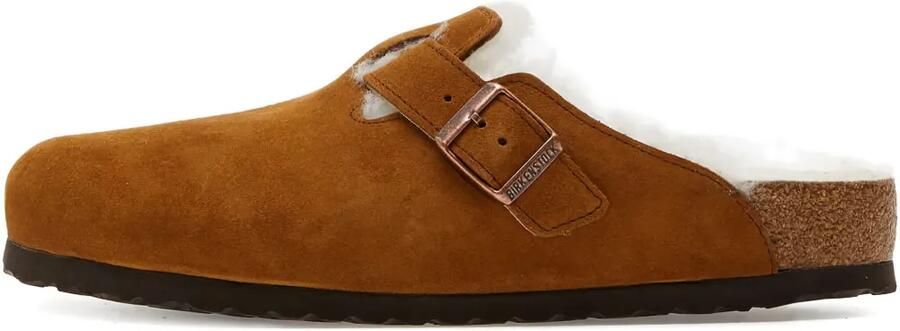 Birkenstock Boston lammy muiltjes met gesp Bruin