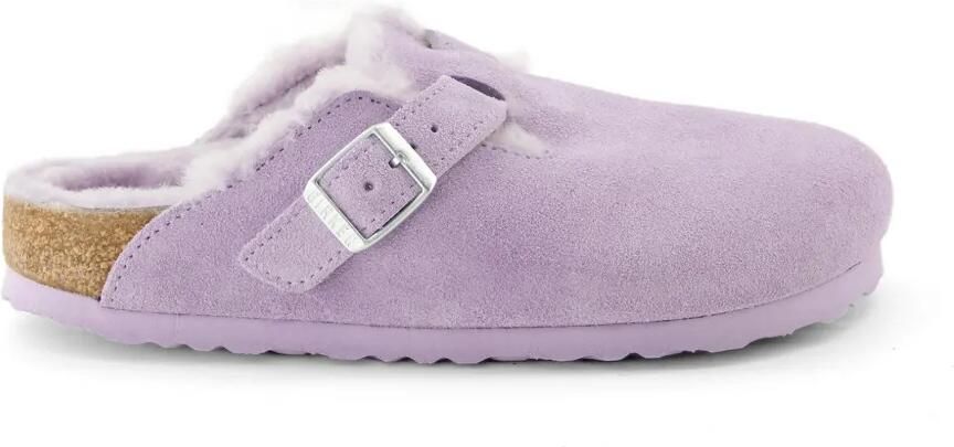 Birkenstock Boston muiltjes met lammy afwerking en gesp Paars