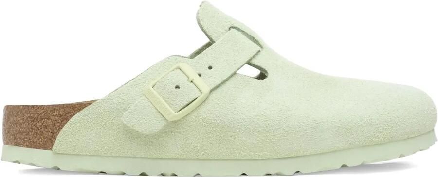 Birkenstock Boston Soft Footbed "faded lime" muiltjes met gesp Groen
