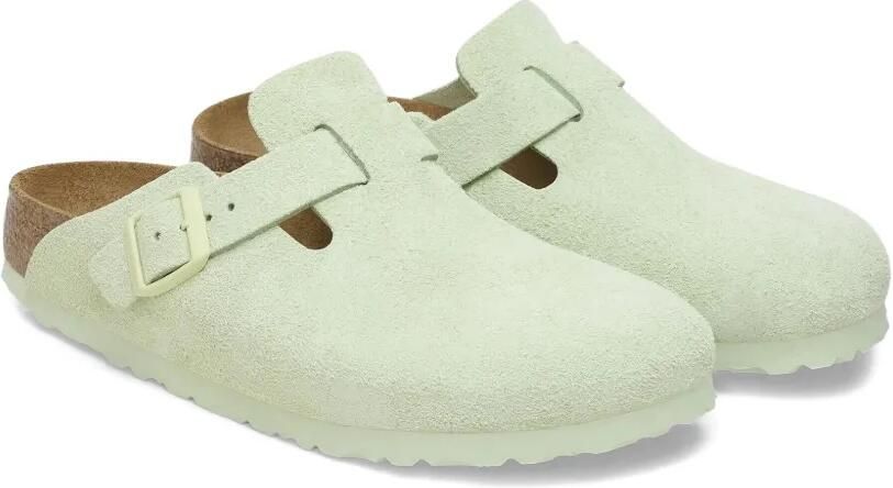 Birkenstock Boston Soft Footbed "faded lime" muiltjes met gesp Groen - Foto 2