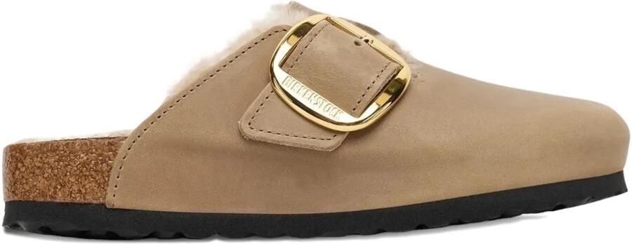 Birkenstock Boston lammy klompen met grote gesp Bruin