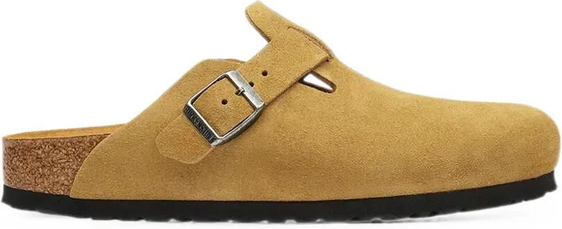 Birkenstock Boston suède muiltjes met gespsluiting Bruin