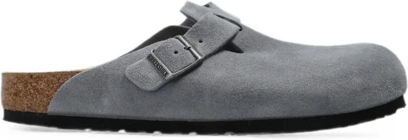 Birkenstock Boston suède muiltjes met gespsluiting Grijs