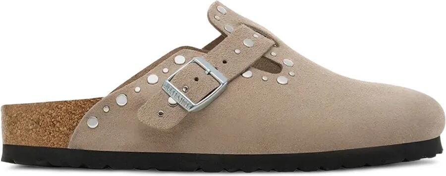 Birkenstock Boston suède sandalen met studs Bruin