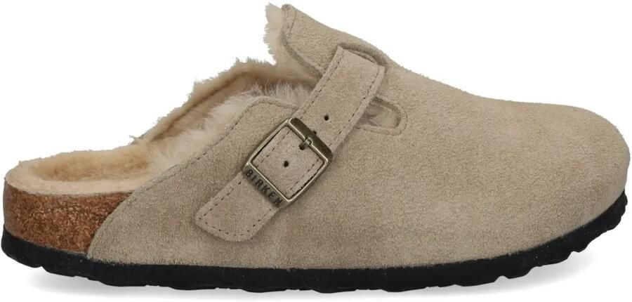Birkenstock Boston suède slippers met lammy voering Beige