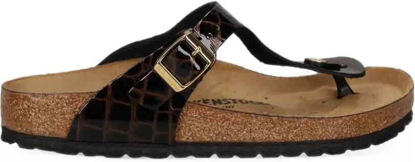 Birkenstock Gizeh leren sandalen met krokodillen-reliëf Bruin