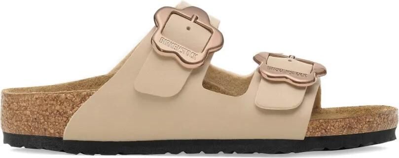 Birkenstock Kids Arizona sandalen met bloemgesp Beige