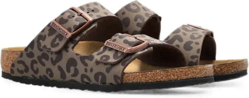 Birkenstock Kids Arizona slippers met luipaard-print en dubbele bandjes Beige