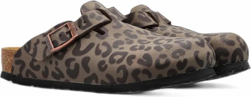 Birkenstock Kids Boston leren slippers met luipaardprint Bruin