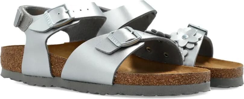 Birkenstock Kids Rio sandalen met gespsluiting en bloemapplicatie Zilver