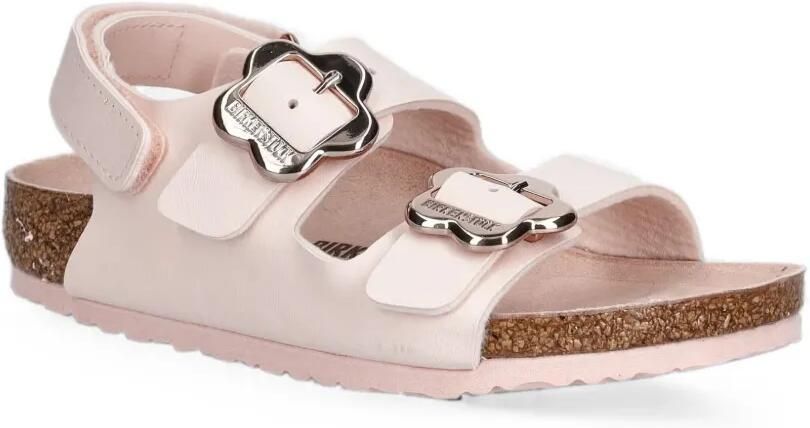 Birkenstock Kids Sandalen met klittenband en bloemgesp Roze