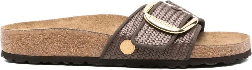 Birkenstock Madrid Big Buckle raffia sandalen Bruin