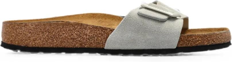 Birkenstock Madrid suède slippers met grote gesp Grijs