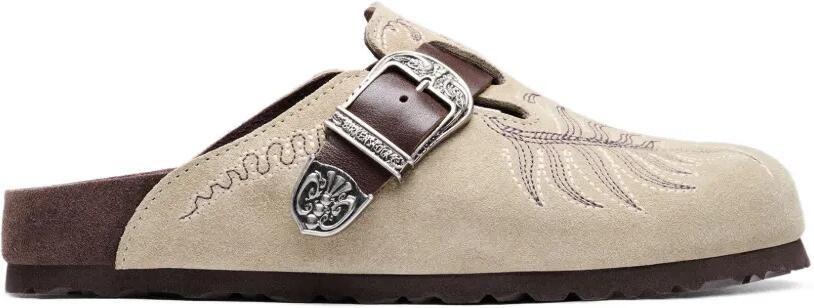 Birkenstock Muiltjes met geborduurde gesp Beige