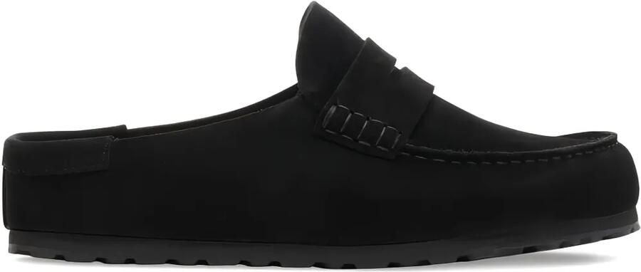 Birkenstock Naples Wrapped suède muiltjes met penny-bandje Zwart