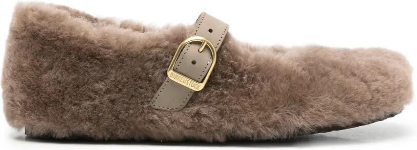 Birkenstock Santa Clarita lammy ballerina's met gespsluiting Bruin