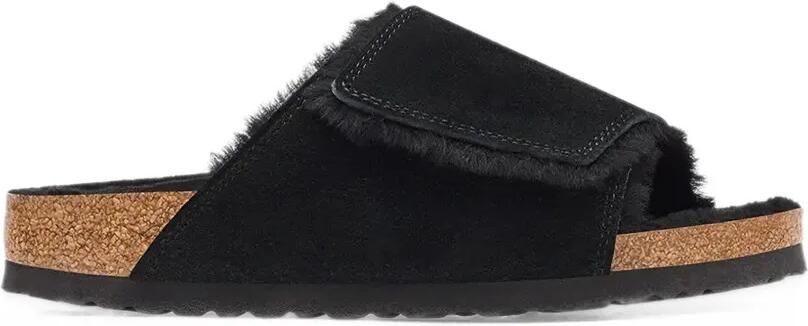 Birkenstock Solana shearling suede leather sandals Zwart