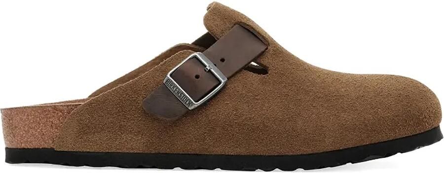 Birkenstock Suède klompen met gesp Bruin