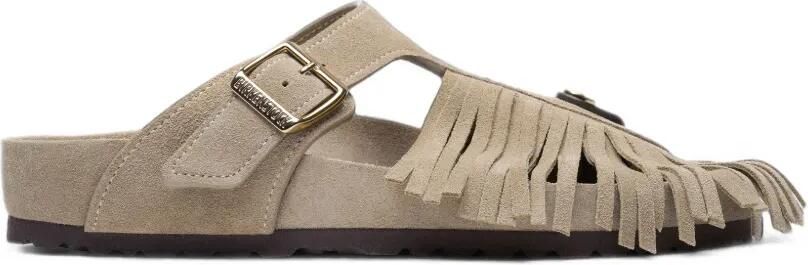 Birkenstock x Etro Gizeh suède sandalen met franje Beige