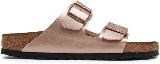 Birkenstock Birko-Flor leren slippers Goud