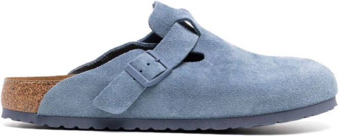 Birkenstock buckled suede leather slippers Blauw