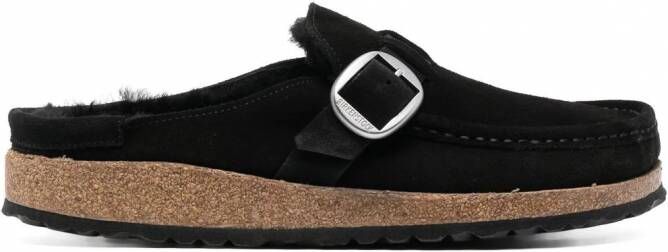 Birkenstock Buckley Shearling Suède sandalen Zwart