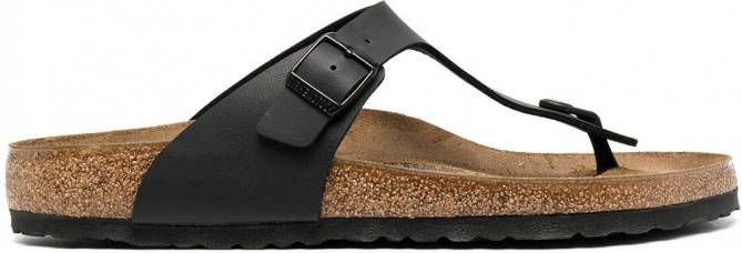 Birkenstock Leren teenslippers Zwart