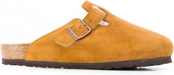 Birkenstock Slippers met lammy afwerking Bruin