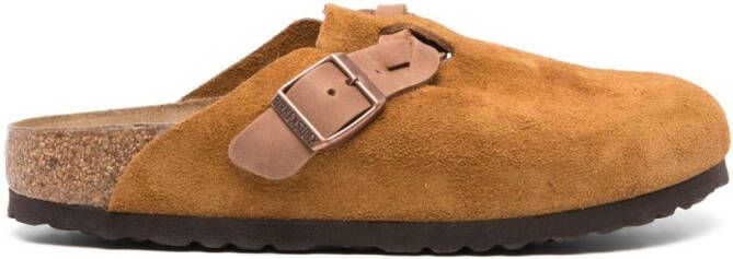 Birkenstock Suède muiltjes met gespdetail Bruin