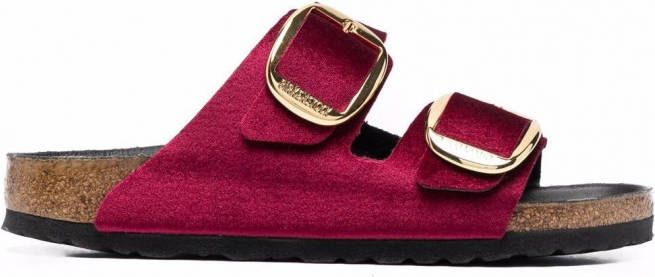 Birkenstock Sandalen met fluwelen bandje Rood - Schoenen.nl