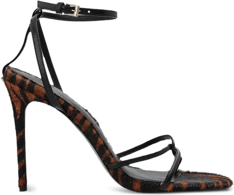 BLACK SUEDE STUDIO Miley leren sandalen met tijger-print Bruin
