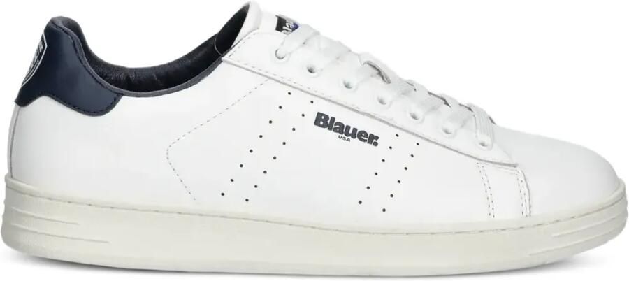 Blauer Geperforeerde leren sneakers Wit