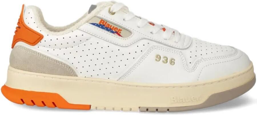 Blauer Geperforeerde leren sneakers Wit